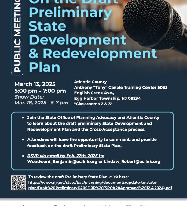 Preliminary State Development Plan Public Meeting – March 13