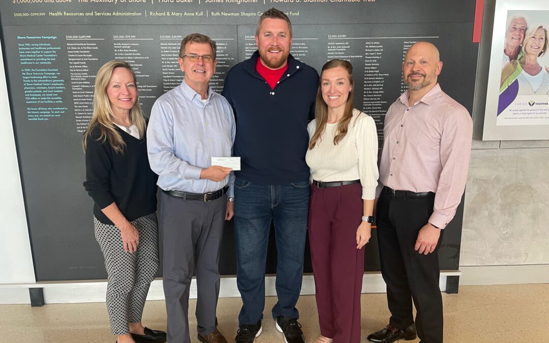 Shore Medical Center receives a $20,000 donation from the 2024 Kyle Evans Memorial Golf Outing to support Shore’s efforts in attacking the opioid epidemic in the community